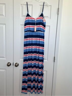 Pinkblush Navy, Light Blue & Coral Striped Maxi Dress